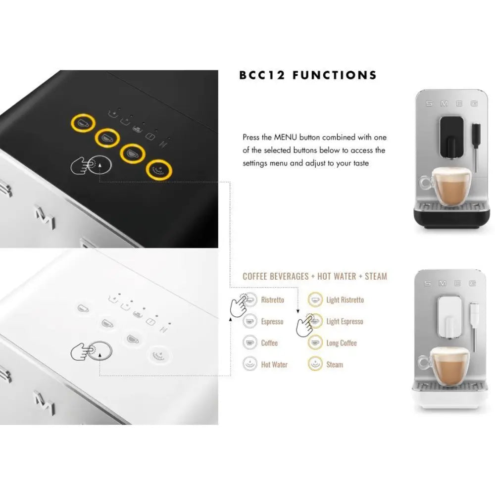 SMEG BCC12BLMUK Collezione Bean To Cup Coffee Machine with Steam Wand