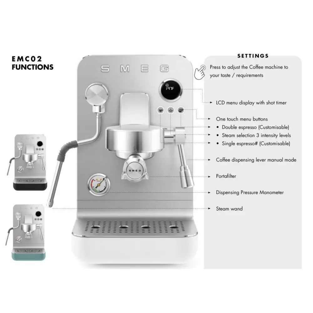 SMEG EMC02BLMUK Collezione Minipro Espresso Coffee Machine